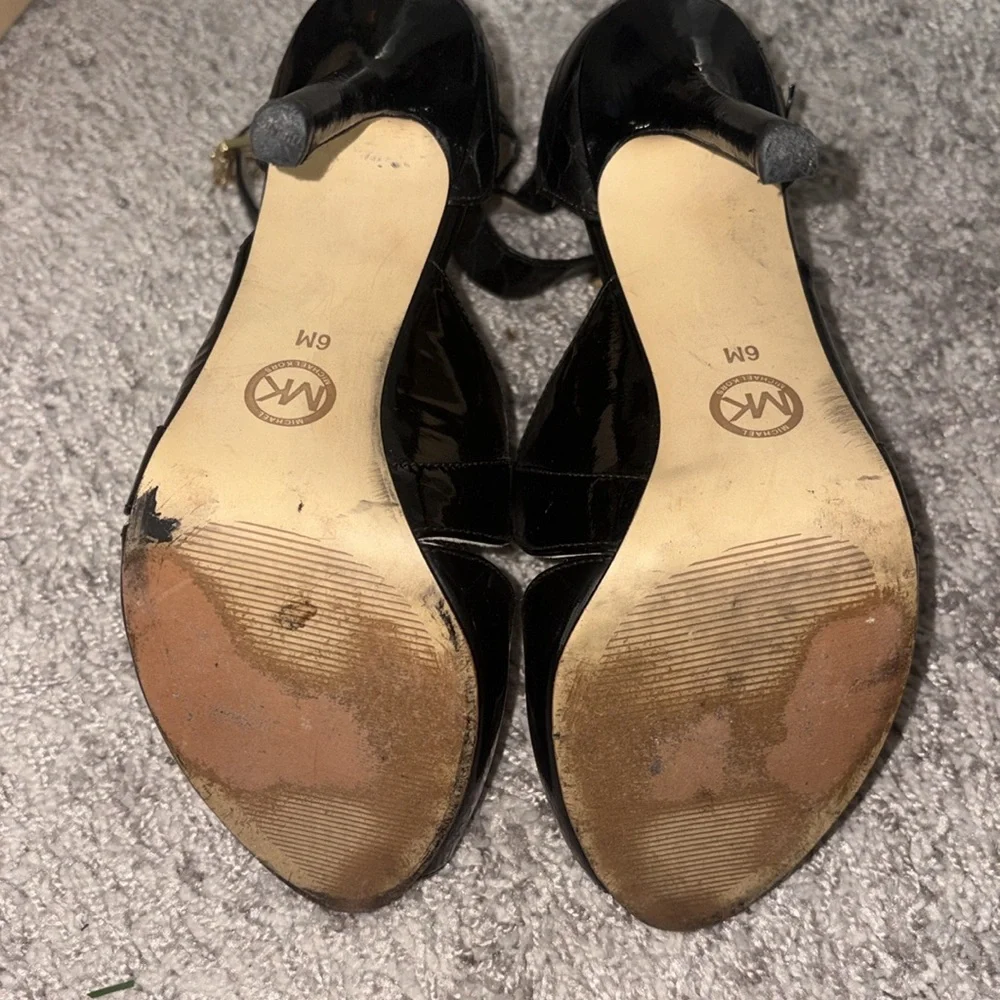 Michael Kors Black Patent Leather Strappy Stiletto Sandals- Tamara Open Toe - Picture 5 of 6